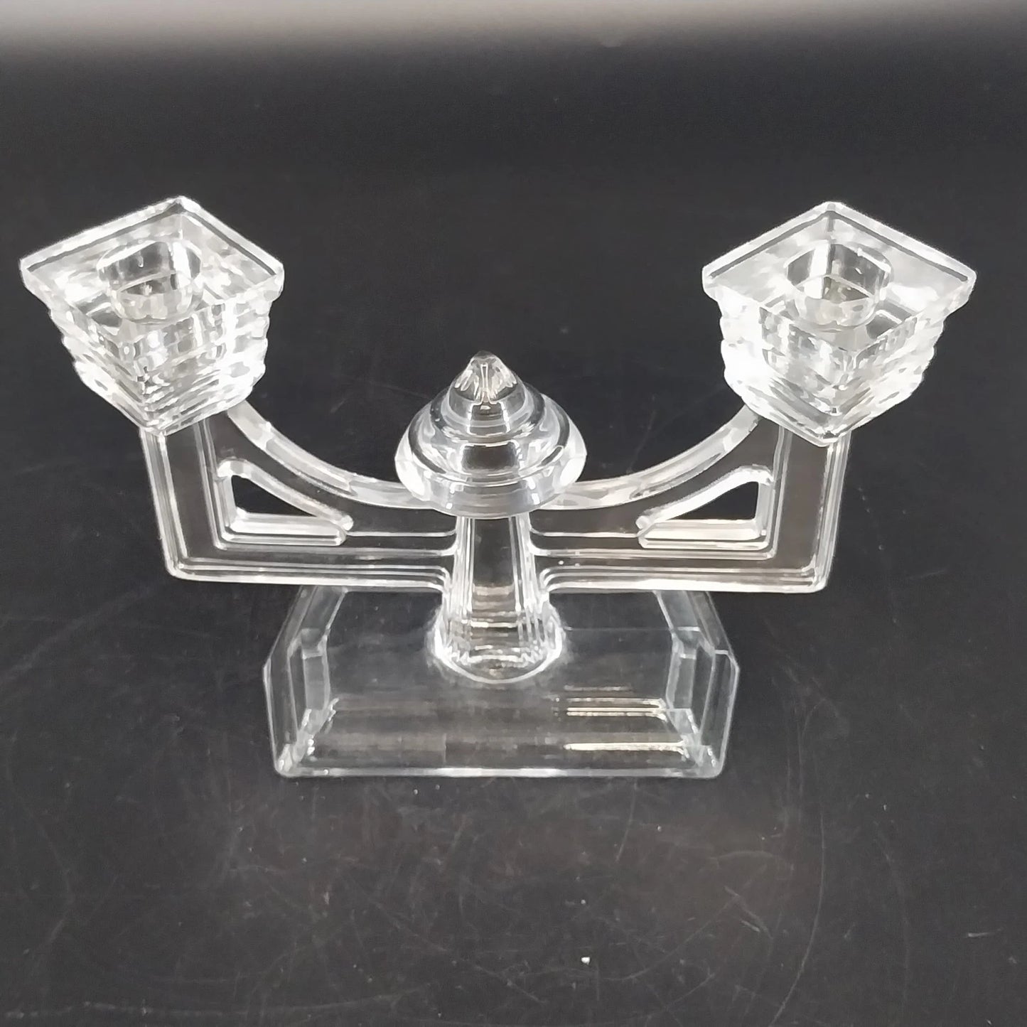 New Martinsville Art Deco Clear Glass Double Candle Holder Candelabra Vtg