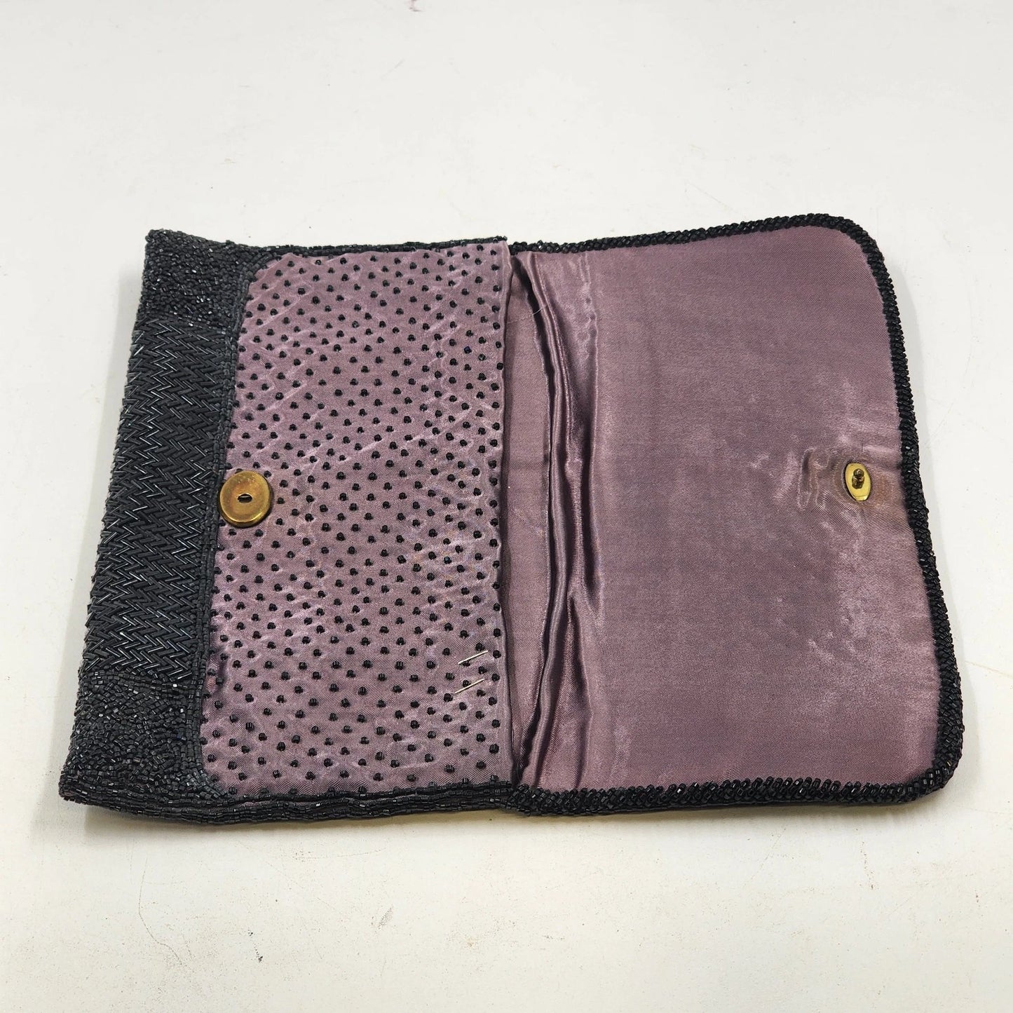 Black Beaded Clutch Purse Evening Set w Matching Eyeglass Holder Handmade Vtg