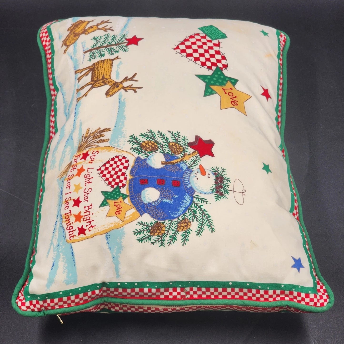 2 Snowmen Christmas Throw Pillows 3 Fun Scenes 16" x 12" Snowmen Stars & Birds