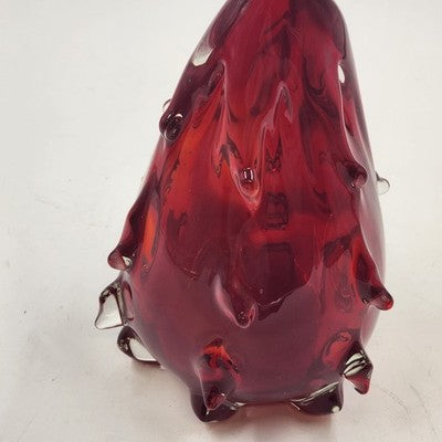 Pier 1 Glass Christmas Tree Figurine 8" Cranberry Red Tapered Cased Style