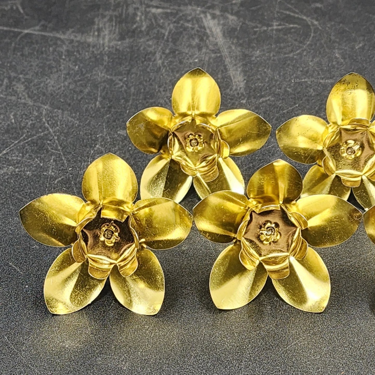 5 Hammered Brass Candle Holders Spike Peg Fit Advent Wreath Floral Pick Crafts Vtg