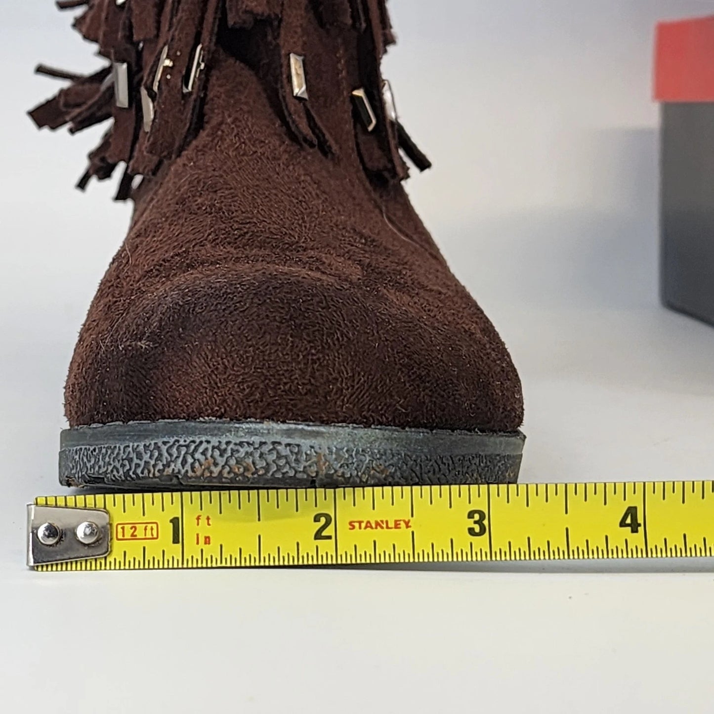 Bucco Capensis Fawn Ankle Boots Brown Faux Suede Studded Fringe Women 8.5