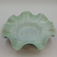 Hand Blown Art Glass Ruffled Bowl White Cased Multicolor Spun Spatter 12" Wide