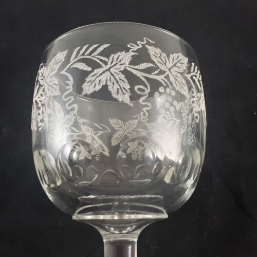Stemmed Water Goblet Grape Etched Thumbprint Bartlett Collins Clear Glass 1940s