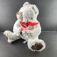 The Petting Zoo White Plush Teddy Bear Red Ribbon BE MERRY 12" Seated 2019