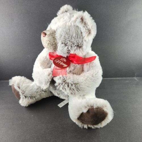 The Petting Zoo White Plush Teddy Bear Red Ribbon BE MERRY 12" Seated 2019