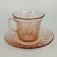 Fortecrisa Pink Swirl Ribbed Glass Cup & Saucer Set MCM Tableware Mexico Vtg