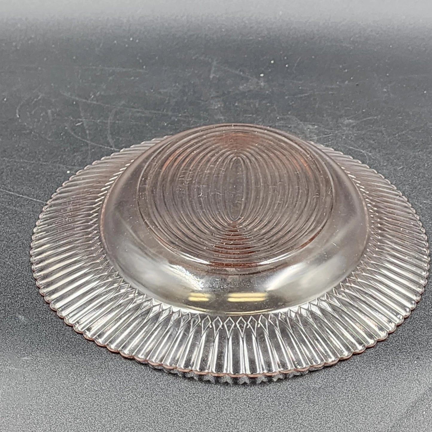 Pink Depression Glass Oval Platter Texture Ring Design Ruffle Edge MacBeth-Evans