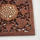 Hand Carved Wood Trivet 8" Square Gold Inlay Floral Leaves Design India Vintage