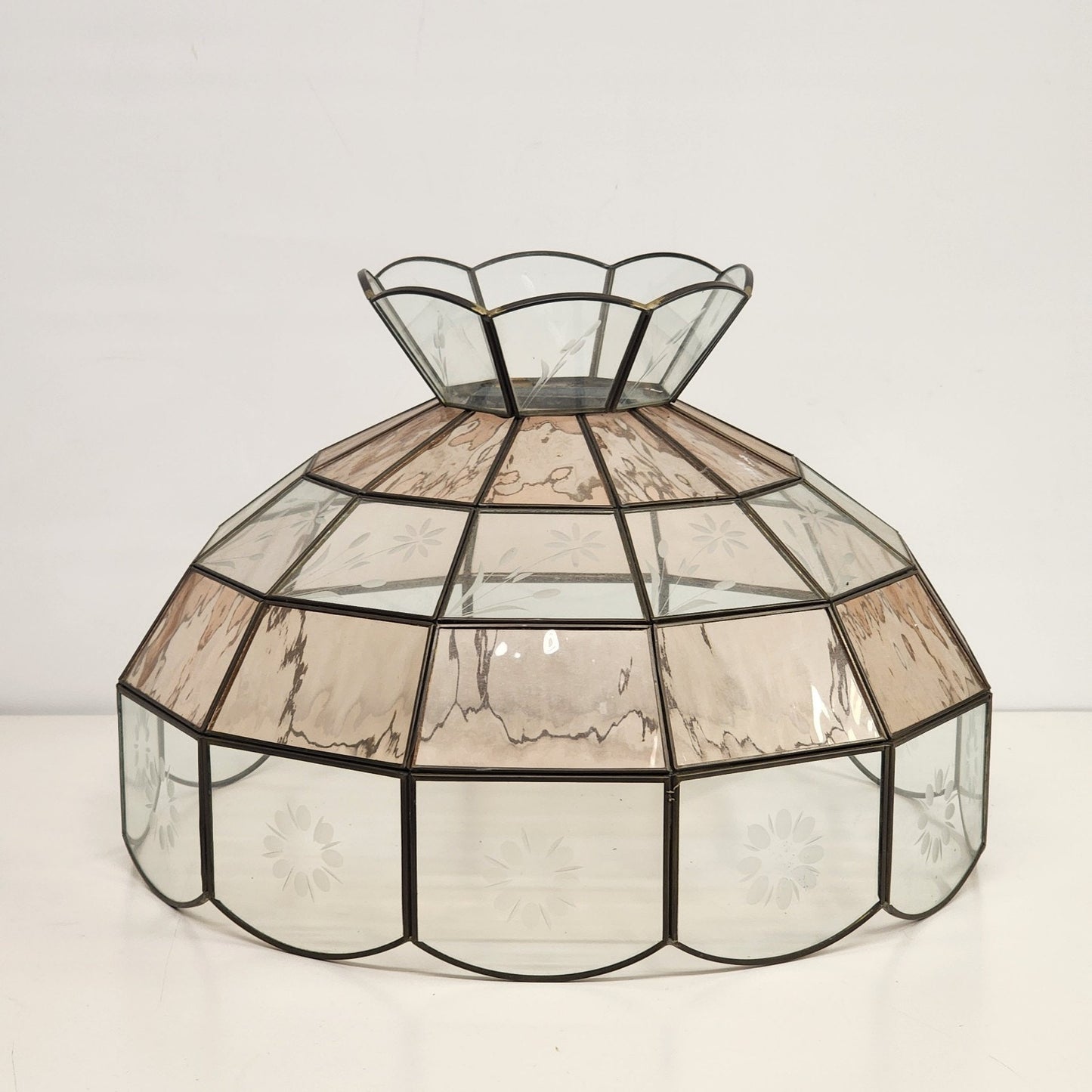 Tiffany Style Swag Lamp Shade Stained Slag Glass Multifaceted Leaded 15.5" Vtg