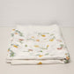 White Twin Size Flat Top Sheet Coverlet Red Yellow Floral & Butterflies Motif