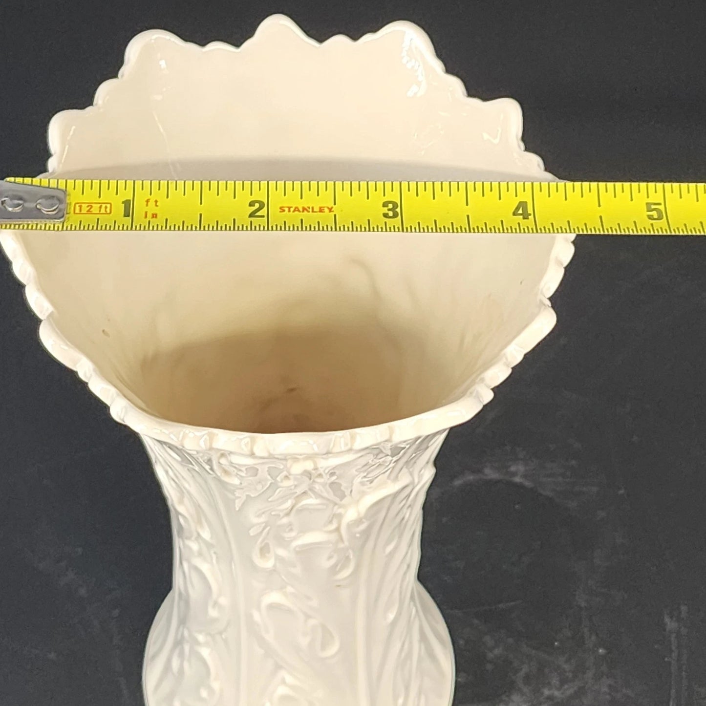 Lenox Woodland Vase White Porcelain Embossed Leaf Design 8.5" Ruffled Edge USA