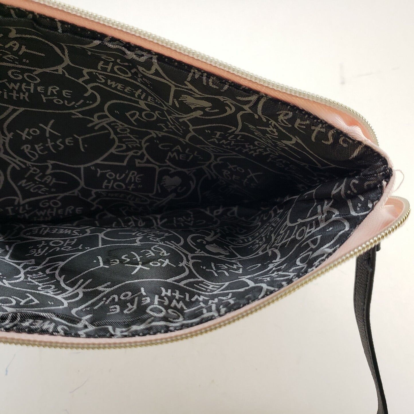 Betsey Johnson Pink White Pearl Clutch Cosmetic Makeup Wristlet Bag