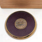 5 Solid Brass and Leather Coasters 4" with Wood Box Esther Price Candies Corp