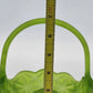 Westmoreland Green Satin Glass Basket Diamond Point Ruffled Candy Dish 6.5" Vtg