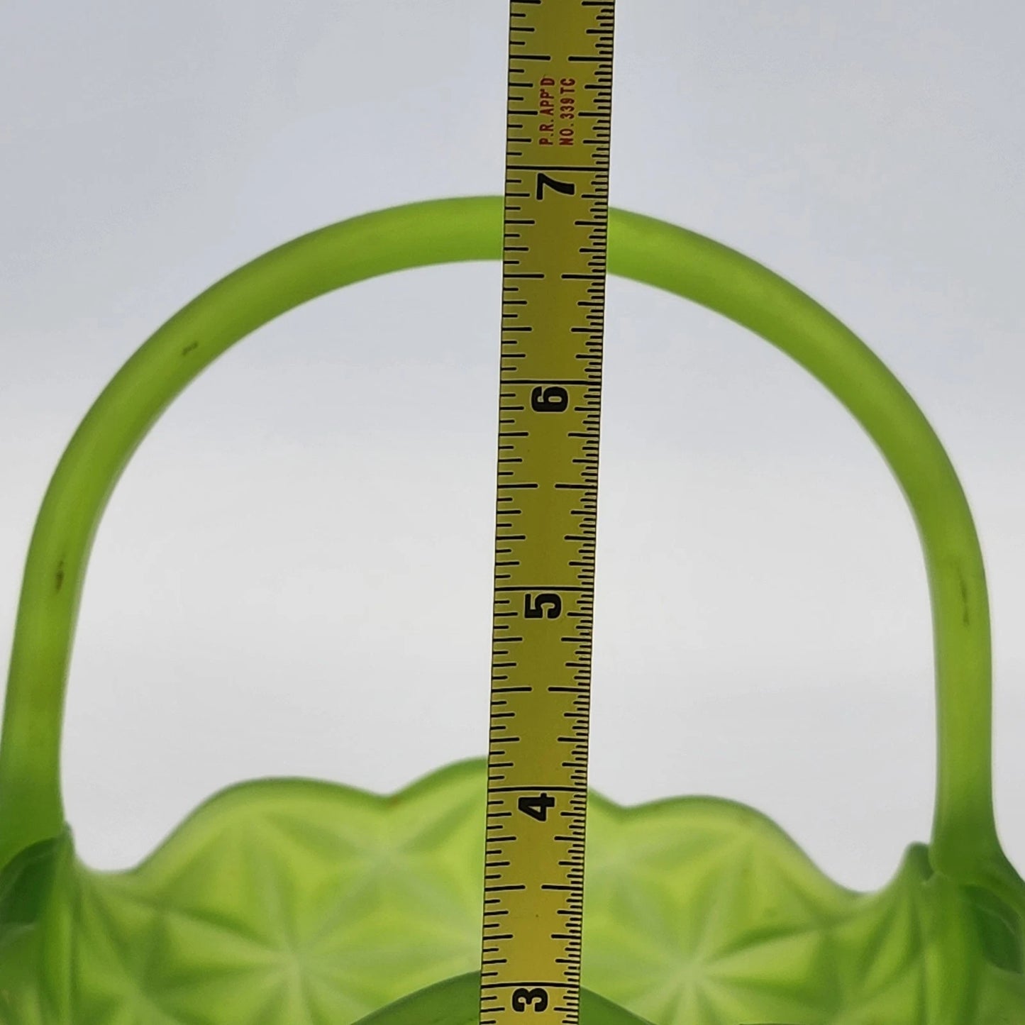 Westmoreland Green Satin Glass Basket Diamond Point Ruffled Candy Dish 6.5" Vtg