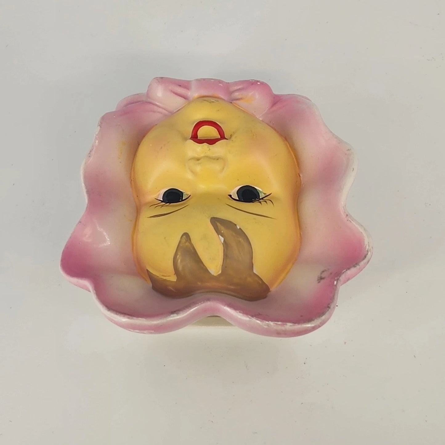 Napco Baby Girl Head Vase Pink Bonnet Ceramic Japan Vintage