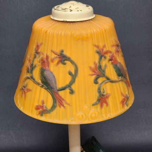 Reverse Painted Lamp Cast Iron Parrot Tropical Glass Shade Vintage Electric