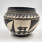 Laguna Pueblo Pottery Vase Bowl 7" Black White Heartline Deer Signed Lucario