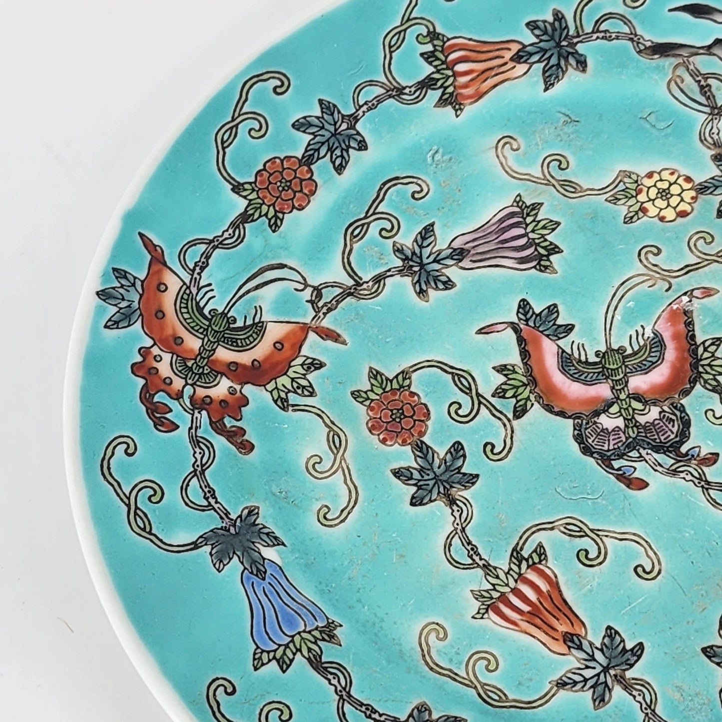 Antique Chinese Celadon Porcelain Plate 7 Inch Teal Glaze Dish