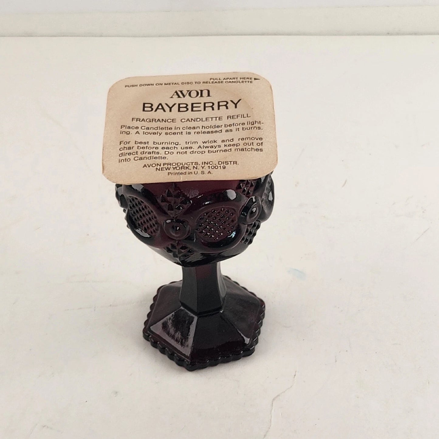 Avon Cape Cod Ruby Red Glass Tea Light Candle Holder Boxed
