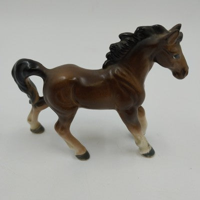 Ceramic Brown with White Accents Trotting Horse Figurine Japan Vintage 4"x3.75"