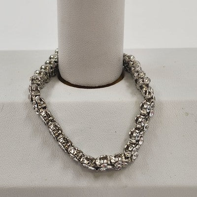 Silver Tone Faceted Crystal Clear Rhinestone Tennis Bracelet Vintage 6"