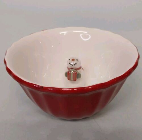 Grasslands Road BE MERRY Snowman Candy Bowl Red Outer White Inner 5.75" x 3"h