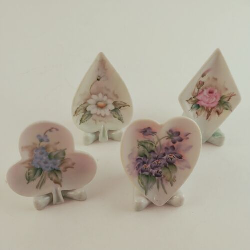 Ceramic Figurines Floral Player Cards Suites Decorative Standing Pieces Set of 4