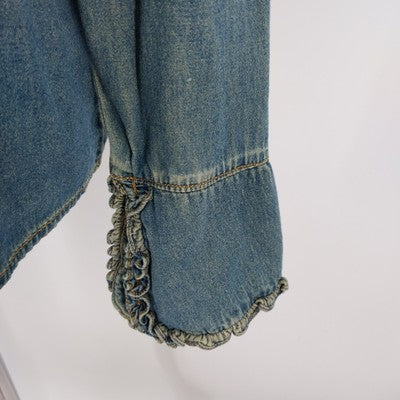 DCC Missy Denim Shirt Blouse XL Blue Cotton Long Sleeve Ruffled Cuffs Western