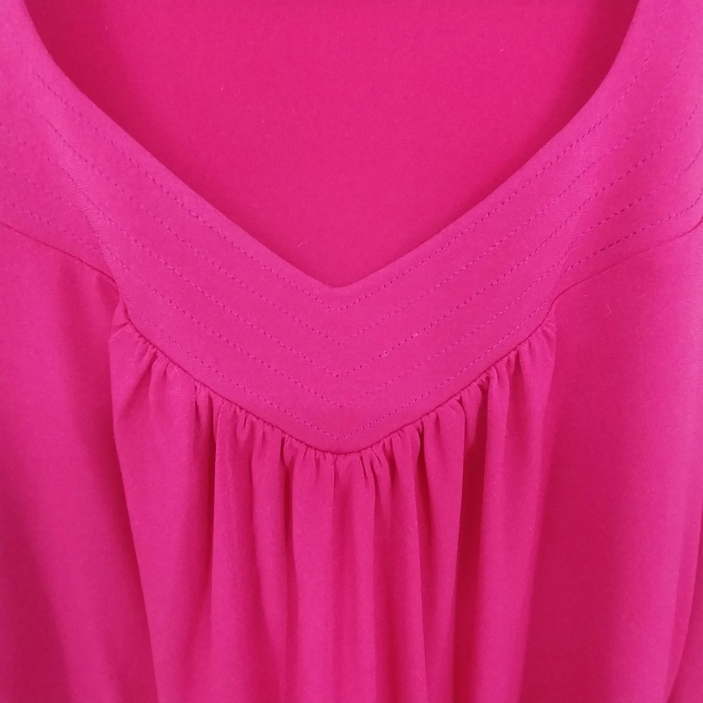 Worthington Pink Gathered Front Blouse Women Med Stretch V Neck Top Long Sleeve