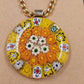 Murano Millefiori Glass Pendant Necklace Gold Tone Chain 22" Vtg Lobster Claw