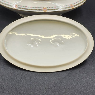 Covered Vegetable Serving Dish Old Abbey Limoges France Antique 12.5" Decorated