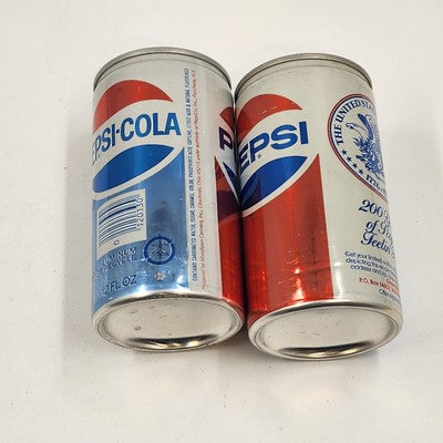 Two Pepsi Pull Tab Empty Cans Vintage 12 oz USA 200 Years of People Living Free