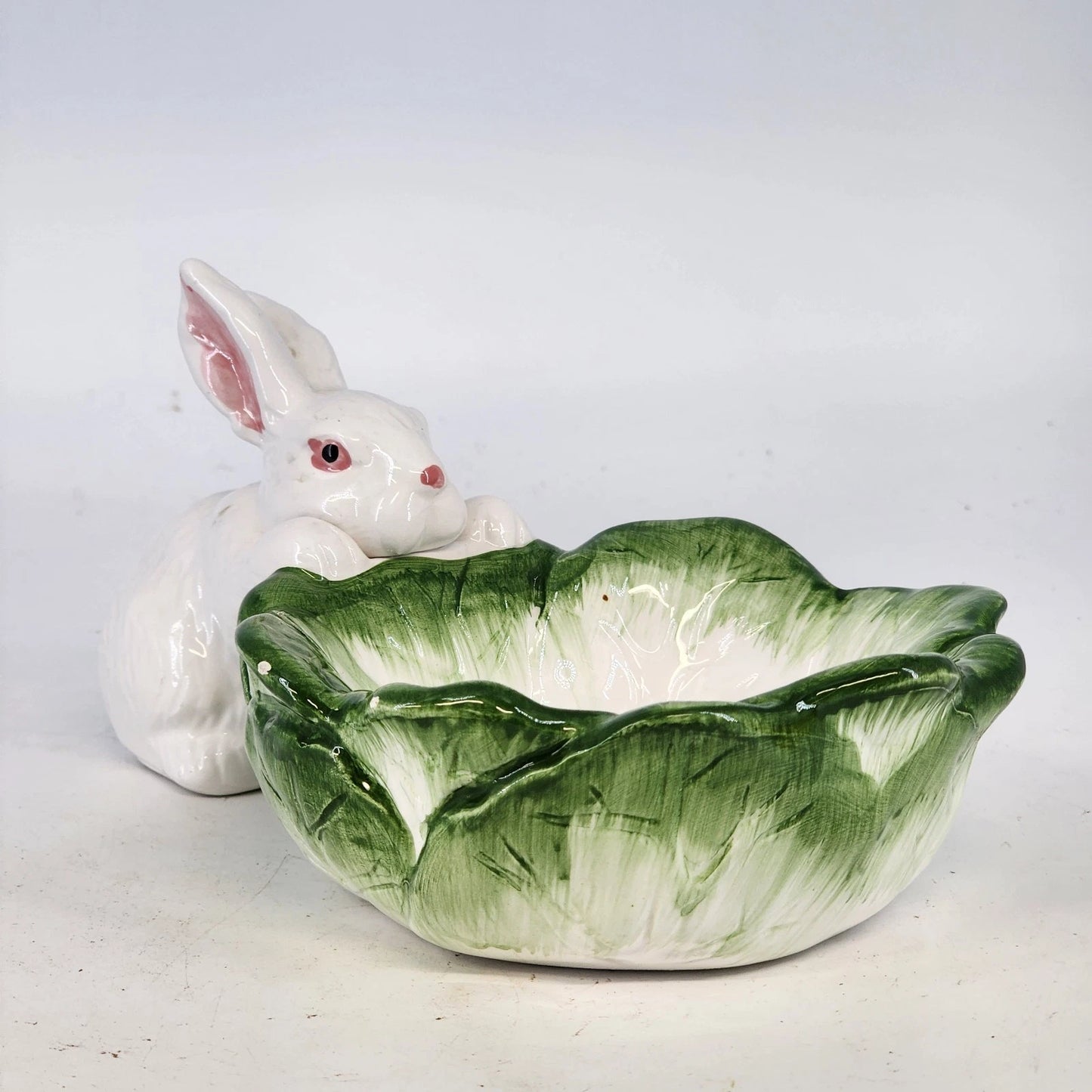 Palm Tree Co Bunny and Cabbage Candy Dish Ceramic Easter Cottage Taiwan Vintage