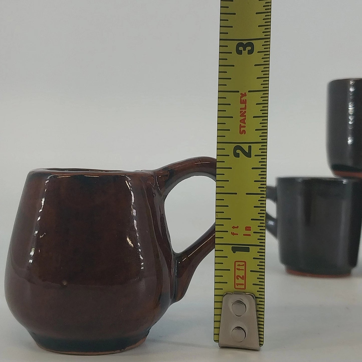 Pacific Japan MINIATURE Coffee Cups Set 4 Red Clay Brown Glaze Earthenware Mugs