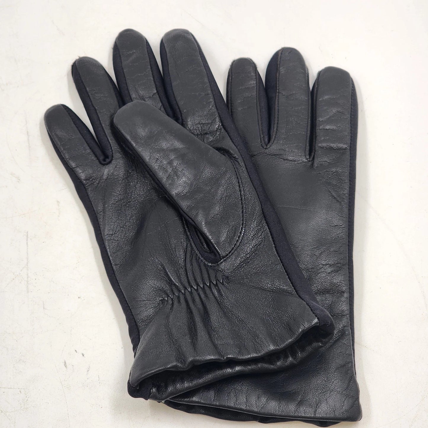 Ladies Black Leather Gloves Fleece Lined Med/Large Stretch Inset Winter Vtg NWT