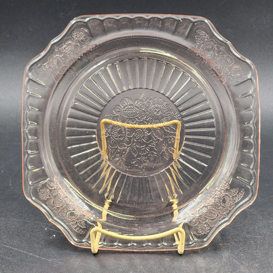 Anchor Hocking Mayfair Open Rose Pink Depression Glass Dinner Plate 9.5" Vintage