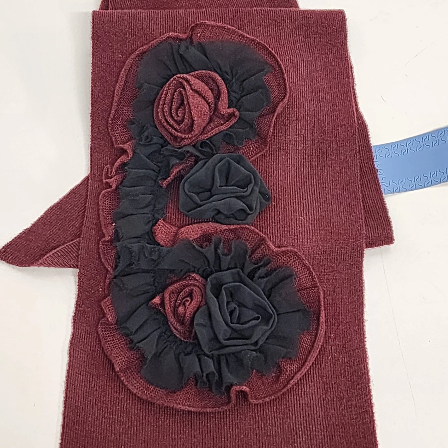 Simply Vera Knit Neck Scarf Maroon Red Vera Wang Black Flower Accent 64" NWT