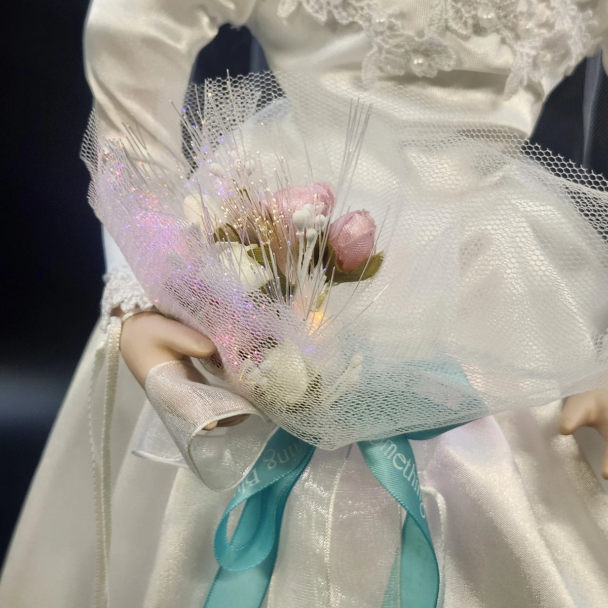 Porcelain Bride Doll 20" Blonde Blue Eyes Wedding Gown Veil Pearl Necklace Vtg