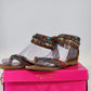 Candies Beaded Sequin Gladiator Sandals Womens 7.5 Brown Zip Boho AS IS