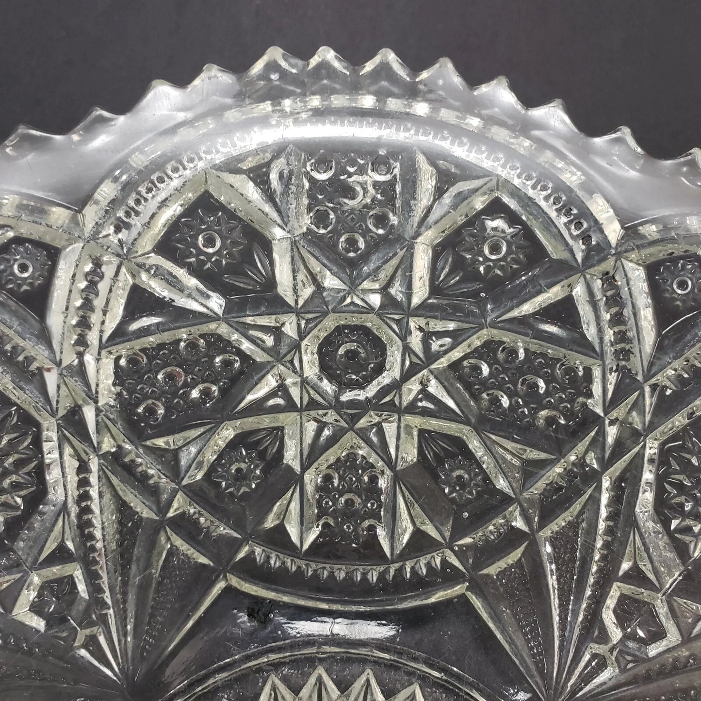Imperial Glass Clear Bowl Antique Hobstar Criss-Cross Sawtooth Edge 10" 1909