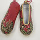 Pair Miniature Christmas Cloisonne Style Shoe Ornaments Red Floral Gold 4" Vtg