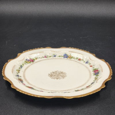 LRL Limoges Plate Art Nouveau w Multicolor Floral Motif & Gold Tone Edges France