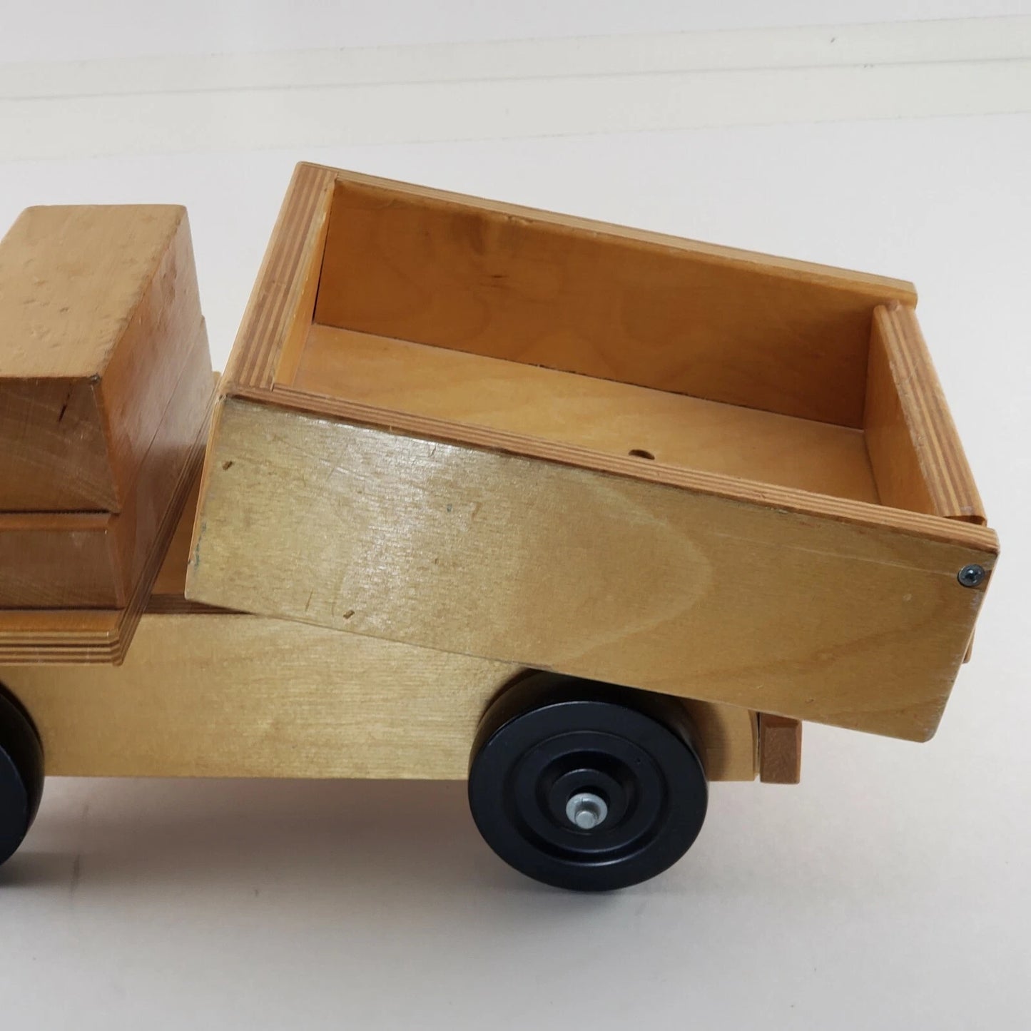 Handmade Natural Wooden Dump Truck 14" Maple Toy with Swinging Tailgate 3" Wheel