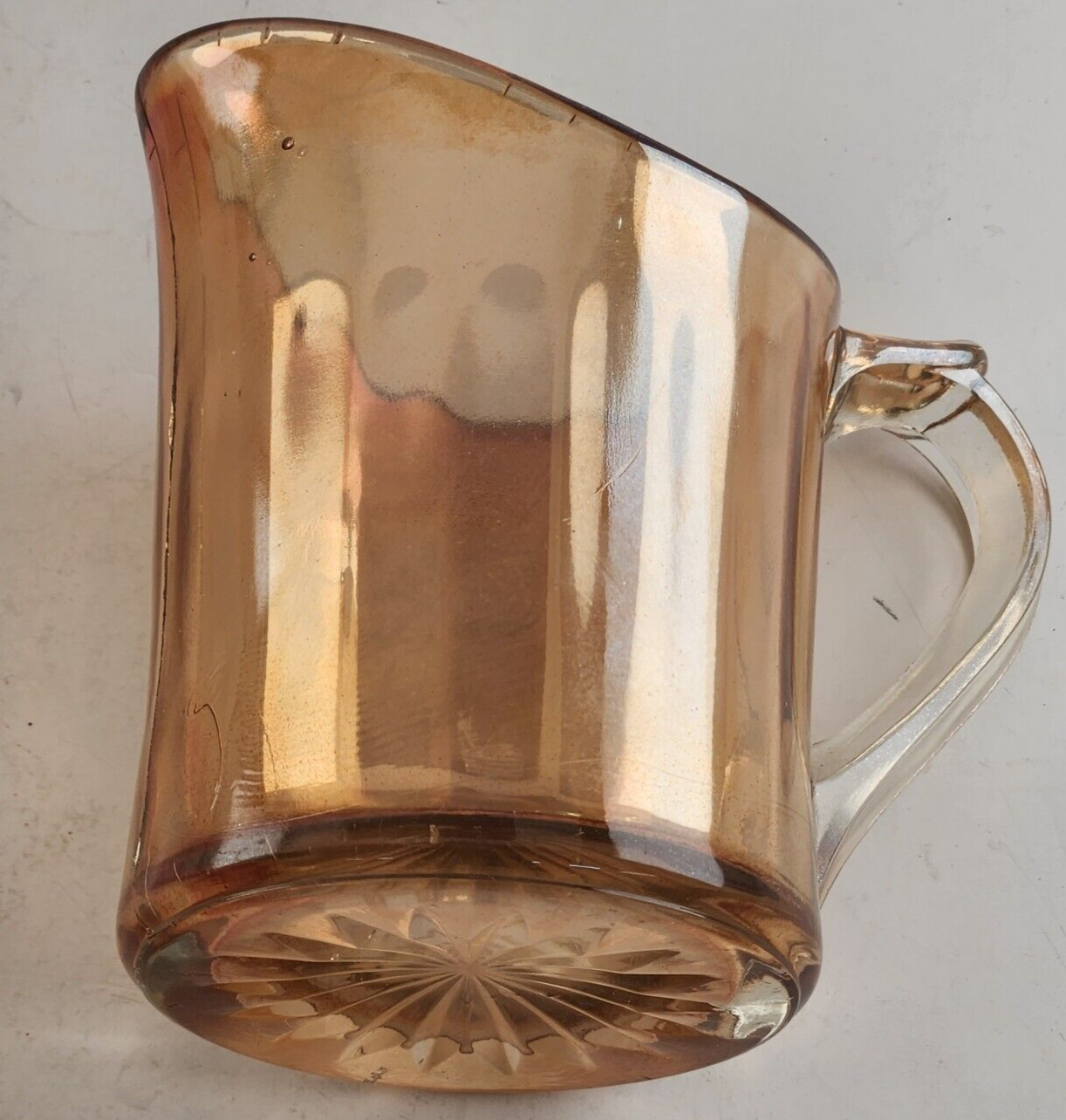 Pitcher Iridescent Amber Cream Marigold Ribbed Jug With Handle Vintage