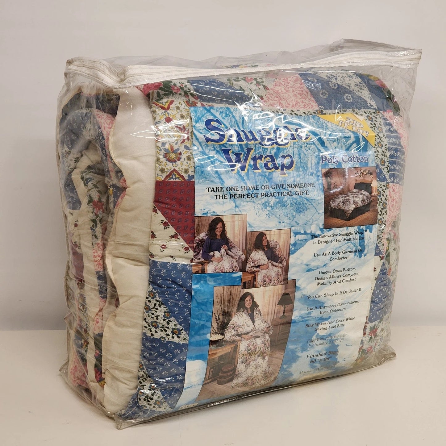 Snuggle Wrap Blanket 60"x86" Fleece Zippered 100% Polyester NOS in Original Bag