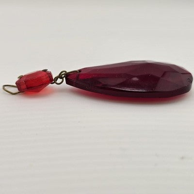 Ruby Red Faceted Teardrop & Button Crystal Prisms Hanging Chandelier Parts 2"