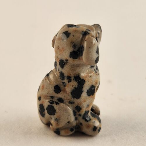 Dog Natural Gemstone Dalmatian Jasper Crystal Carved Animal Figurine 1" Tall