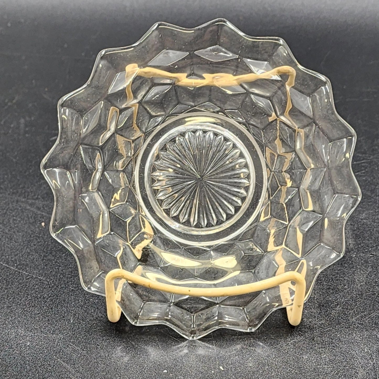 4 Fostoria Bread Butter Plates American Clear 6" Cubist Design Pressed Glass Vtg